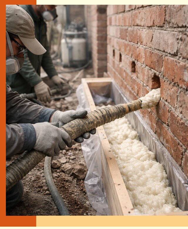 Заливка ППУ в пустоты кирпичной стены в Петропавловске-Камчатском